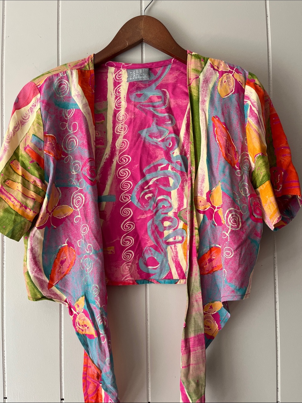 Colorful Abstract Print Kimono Cardigan - Pink, Blue, Green